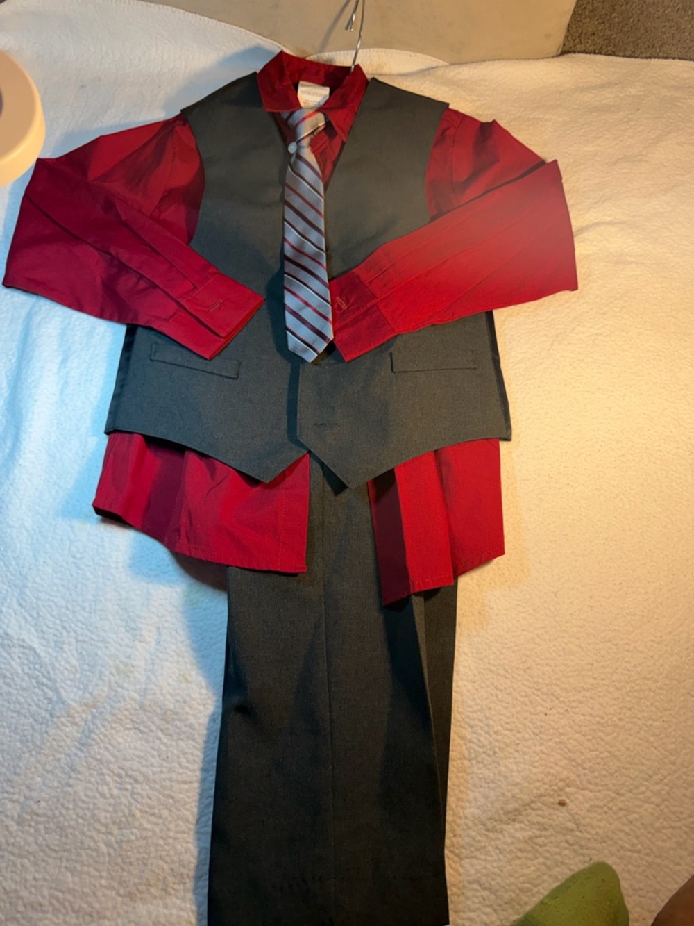Van Heusen Red Collar Shirt with Charcoal Outer Layer and Striped Tie
